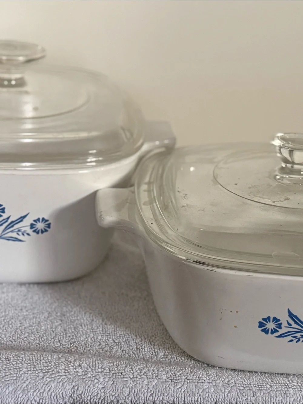 Corningware White Casserole Dishes with Blue Cone Flower Motif